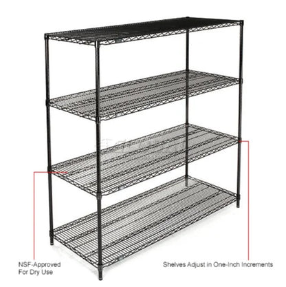 Nexel® 4 Shelf, Black Epoxy Wire Shelving Unit, Starter, 60"W x 18"D x 74"H - PuriLite