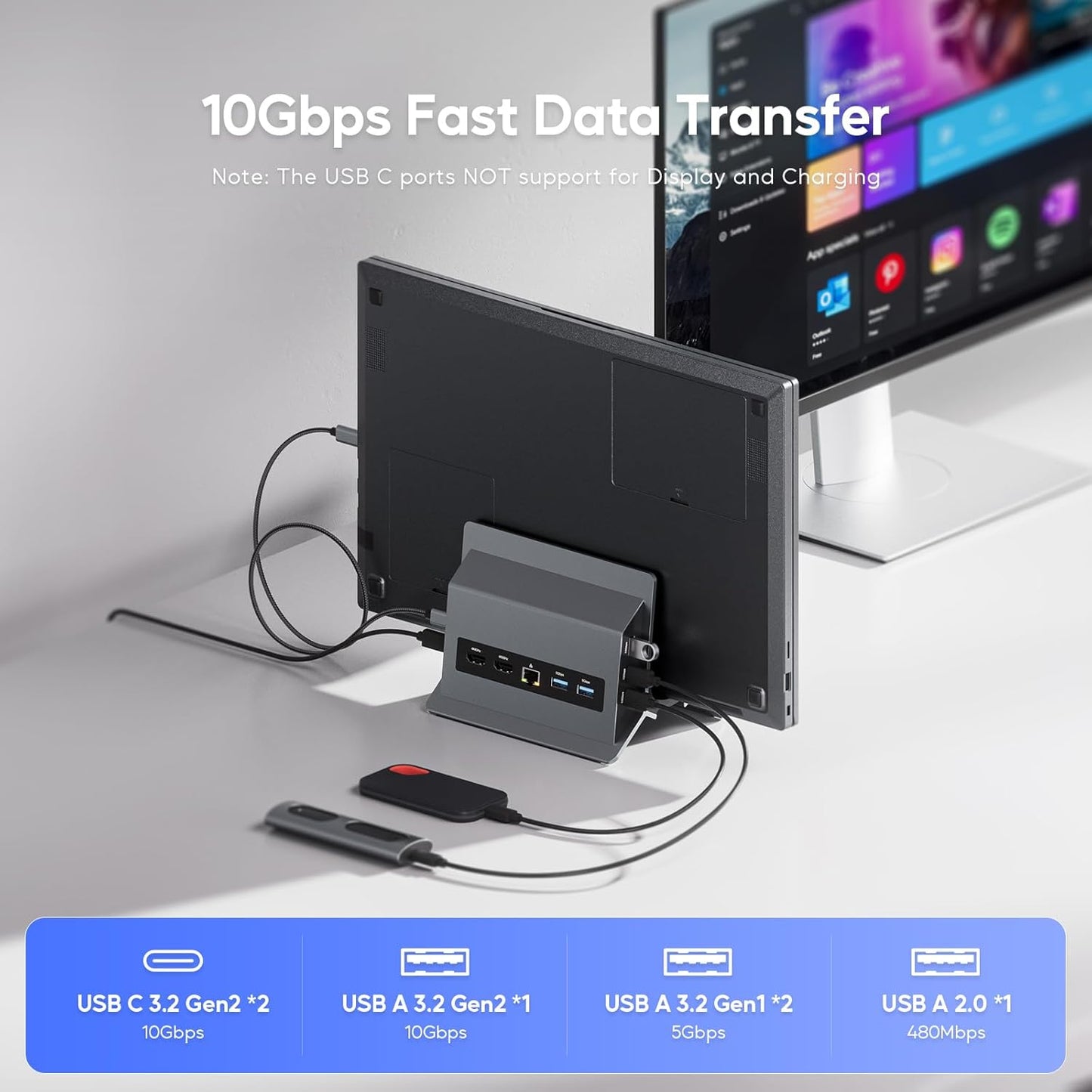 USB-C Laptop Docking Station Dual Monitor – 11-in-1 Vertical Dock Stand – Dual 4K HDMI – 10Gbps USB-C & USB-A – Gigabit Ethernet – PD 100W - PuriLite