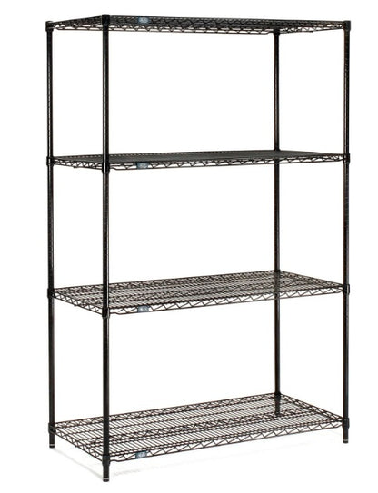 Nexel® 4 Shelf, Black Epoxy Wire Shelving Unit, Starter, 60"W x 18"D x 74"H - PuriLite