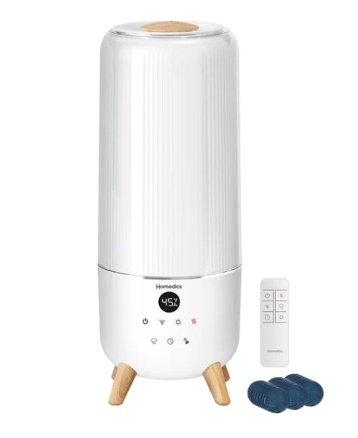 Homedics 360° Deluxe Warm & Cool Mist Top Fill Ultrasonic Humidifier with 3-pack of Essential Oil Pads - PuriLite