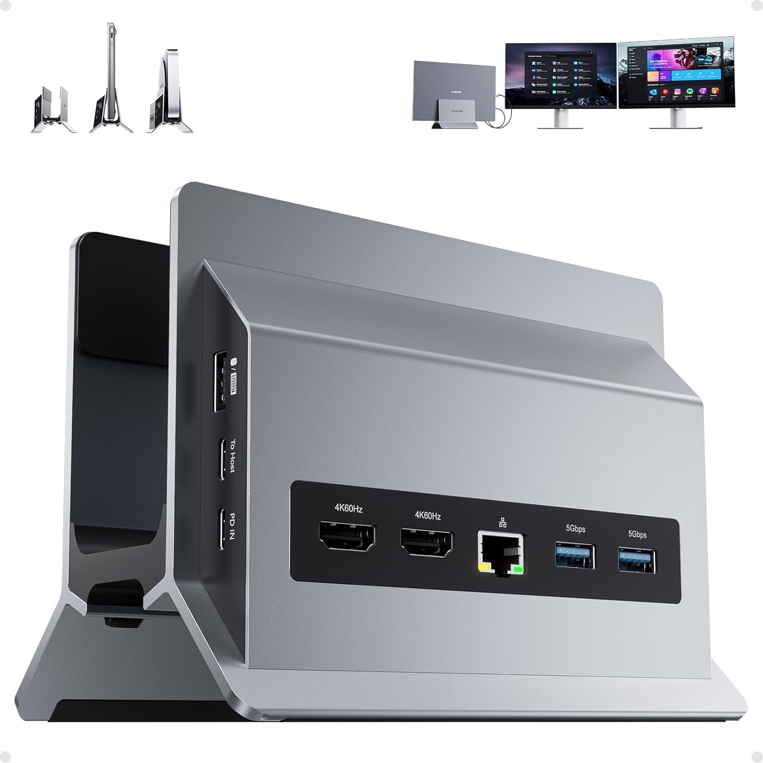 USB-C Laptop Docking Station Dual Monitor – 11-in-1 Vertical Dock Stand – Dual 4K HDMI – 10Gbps USB-C & USB-A – Gigabit Ethernet – PD 100W - PuriLite