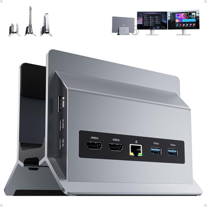 USB-C Laptop Docking Station Dual Monitor – 11-in-1 Vertical Dock Stand – Dual 4K HDMI – 10Gbps USB-C & USB-A – Gigabit Ethernet – PD 100W - PuriLite