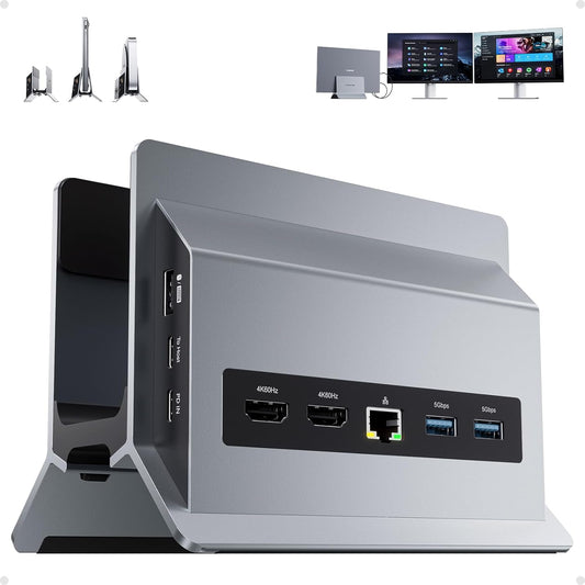 USB-C Laptop Docking Station Dual Monitor – 11-in-1 Vertical Dock Stand – Dual 4K HDMI – 10Gbps USB-C & USB-A – Gigabit Ethernet – PD 100W - PuriLite