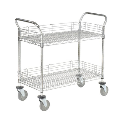 Nexel® Chrome Utility Cart w/2 Shelves & Poly Casters, 1200 lb. Capacity, 42"L x 18"W x 39"H - PuriLite