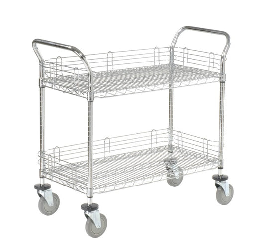 Nexel® Chrome Utility Cart w/2 Shelves & Poly Casters, 1200 lb. Capacity, 42"L x 18"W x 39"H - PuriLite