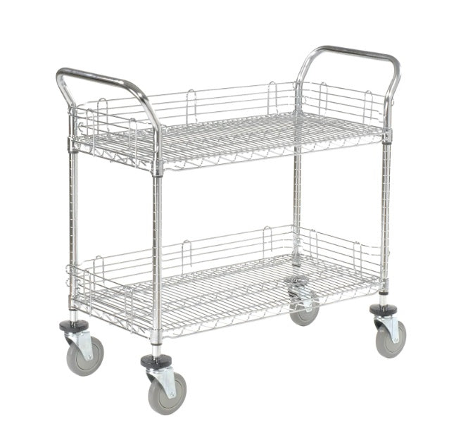 Nexel® Chrome Utility Cart w/2 Shelves & Poly Casters, 1200 lb. Capacity, 42"L x 18"W x 39"H