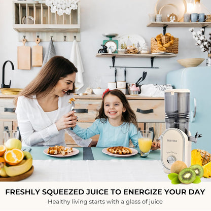 SUSTEAS Cold Press Juicer, 5.3" Feed Chute Slow Masticating Machines with 300W, Fit Whole Fruits & Vegetables, Easy to Clean, High Juice Yield, White