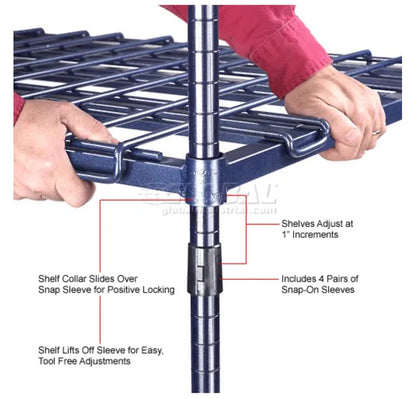 Nexel® 4 Shelf, Nexelon® Blue Heavy Duty Wire Shelving Unit, Starter, 48"W x 24"D x 63"H - PuriLite