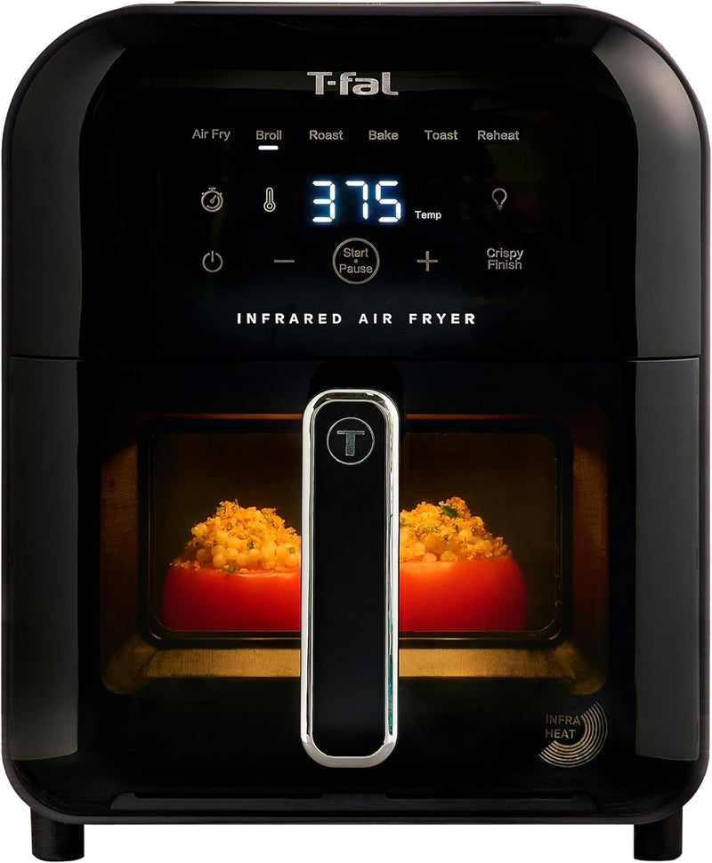 T-fal Infrared Air Fryer, Premium Infra-heat Technology, 7-in-1, 6L/ 6.3 QT, No-Preheating, Visible Window, 7 Cooking Programs with Extra Crispy Finish Program, Faster, Crispier, Juicier, Graphite