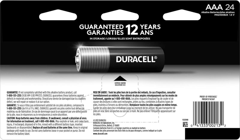 Duracell Coppertop AAA Batteries, 24 Count Pack Triple a Battery with Long-lasting Power, Alkaline AAA Battery for Household and Office Devices. Packaging may vary