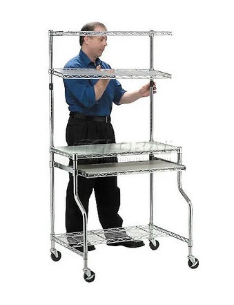 Global Industrial™ Chrome Wire Shelf Mobile Computer LAN Workstation, 31-1/2"W x 24"D x 63"H