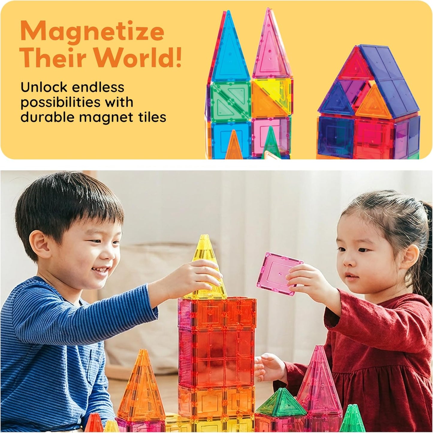 PicassoTiles Magnetic Tiles 60-Piece Set – STEM Montessori Building Blocks – Magnetic Construction Tiles – Sensory Learning Toy for Toddlers & Kids Ages 3+ - PuriLite