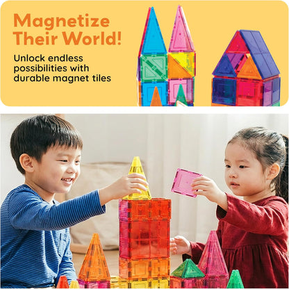 PicassoTiles Magnetic Tiles 60-Piece Set – STEM Montessori Building Blocks – Magnetic Construction Tiles – Sensory Learning Toy for Toddlers & Kids Ages 3+ - PuriLite