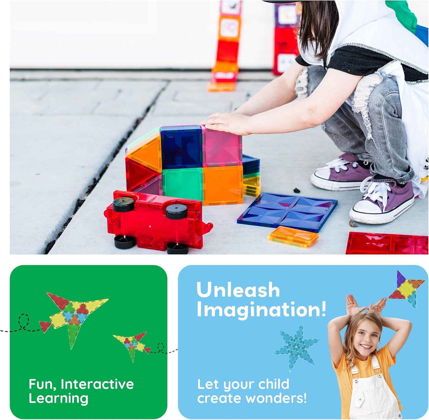 PicassoTiles Magnetic Tiles 60-Piece Set – STEM Montessori Building Blocks – Magnetic Construction Tiles – Sensory Learning Toy for Toddlers & Kids Ages 3+ - PuriLite