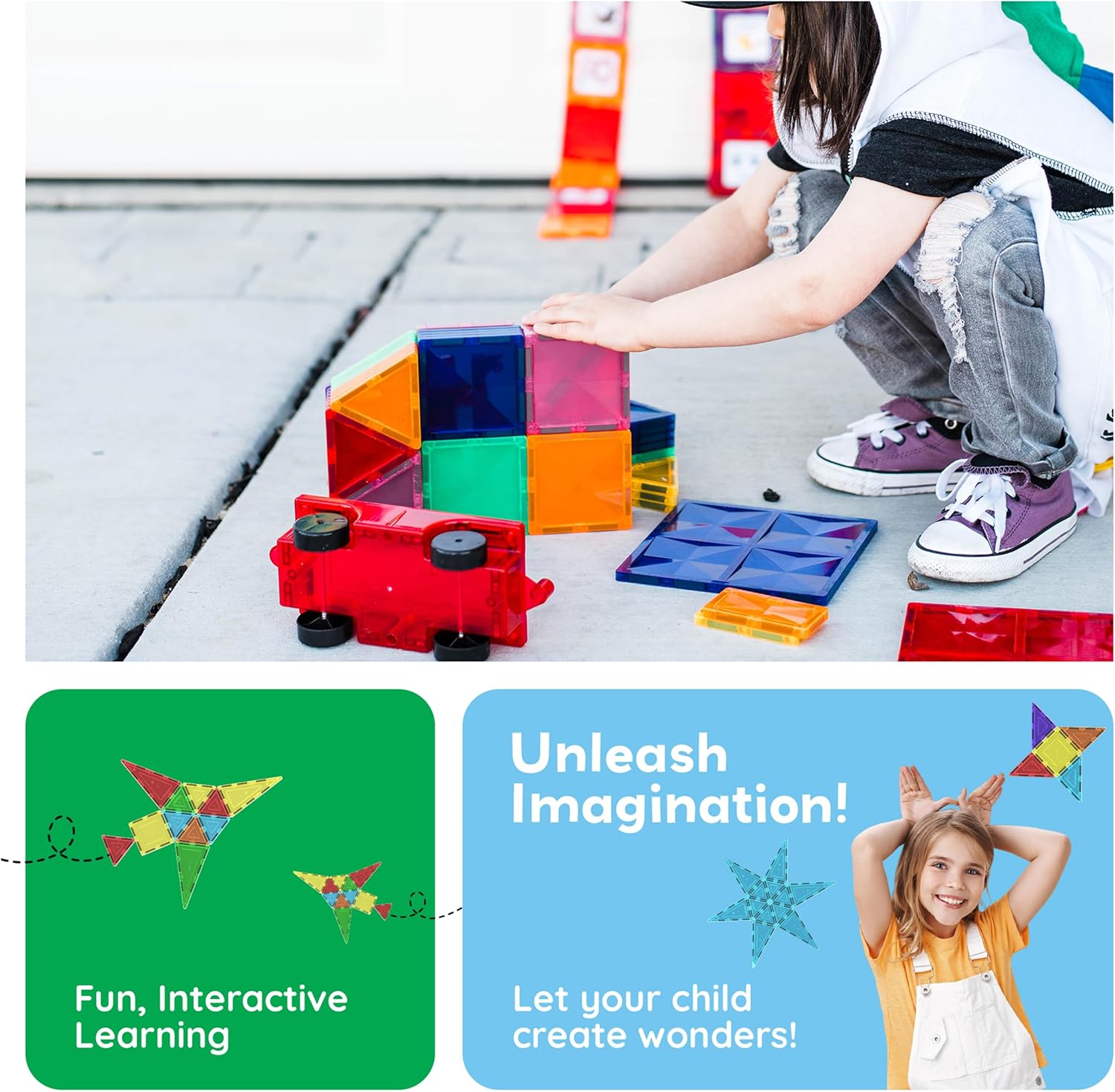 PicassoTiles Magnetic Tiles 60-Piece Set – STEM Montessori Building Blocks – Magnetic Construction Tiles – Sensory Learning Toy for Toddlers & Kids Ages 3+ - PuriLite