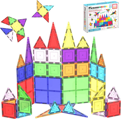 PicassoTiles Magnetic Tiles 60-Piece Set – STEM Montessori Building Blocks – Magnetic Construction Tiles – Sensory Learning Toy for Toddlers & Kids Ages 3+ - PuriLite