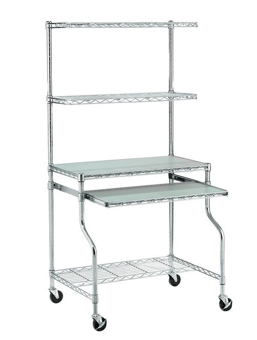 Global Industrial™ Chrome Wire Shelf Mobile Computer LAN Workstation, 31-1/2"W x 24"D x 63"H