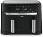 T-fal Easy Fry 7-in-1, with 2 Baskets, 8.3-qt (7.8L), 2-different sized drawers Dual Air fryer, Air Fry, Extra Crisp, Roast, Bake, Reheat, Dehydrate, Sync Mode, Dishwasher Safe Baskets, Black & Metal