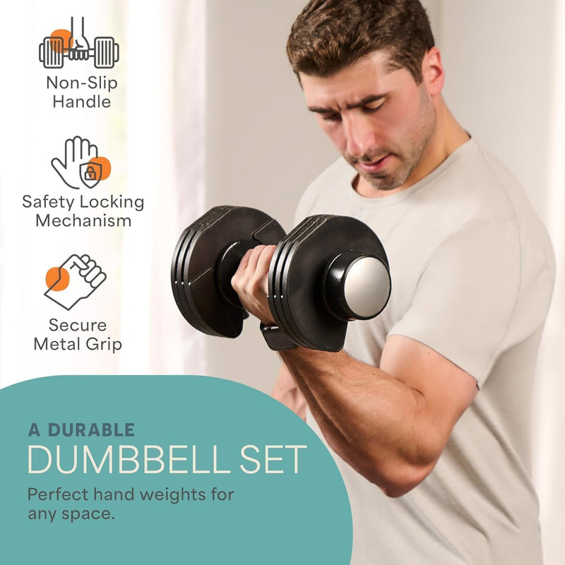 Lifepro Adjustable Dumbbell Set - Hand Weights for Women and Men - Dumbbell with Adjustable Weights, 5lb, 10lb, 15lb, 20lb, 25lb