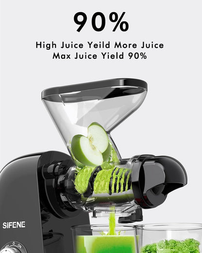 SiFENE Cold Press Juicer Machine, Compact Single Serve Slow Masticating Juicer, Vegetable and Fruit Juice Extractor Maker Squeezer, Easy to Clean, Non-BPA (Black)