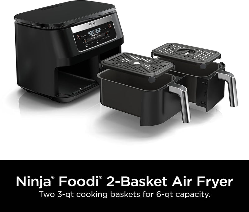 Ninja Foodi DZ090C 5-in-1, 6-qt. 2-Basket Air Fryer with DualZone Technology, Black