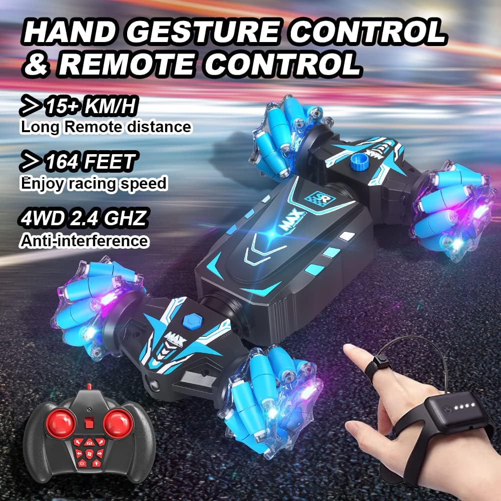 Hand Controlled Gesture RC Stunt Car – 4WD Remote Control Spray Car – 360° Double-Sided Rotation – Lights Music Off-Road Vehicle - PuriLite