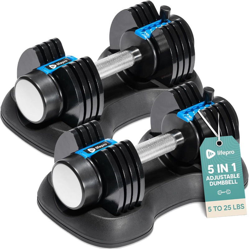 Lifepro Adjustable Dumbbell Set - Hand Weights for Women and Men - Dumbbell with Adjustable Weights, 5lb, 10lb, 15lb, 20lb, 25lb