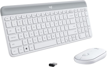Logitech MK470 Slim Wireless Keyboard and Mouse Combo - Modern Compact Layout, Ultra Quiet, 2.4 GHz USB Receiver, Plug n' Play Connectivity, Compatible with Windows - Off White