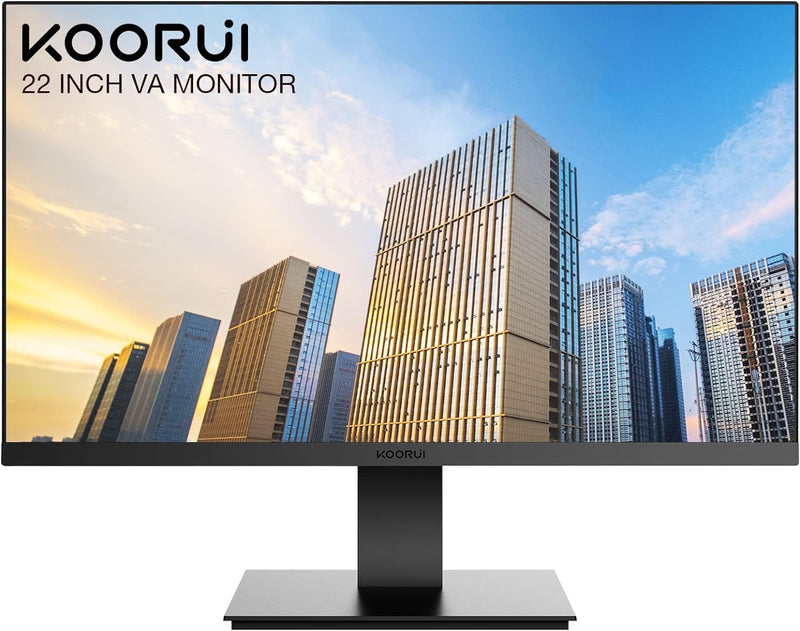 KOORUI 22 Inch Computer Monitor, FHD 1080P VA Desktop Display, 75HZ Ultra Thin Bezel/Eye Care/Ergonomic Tilt, HDMI VGA Ports LED Monitor for PC, VESA Mounting