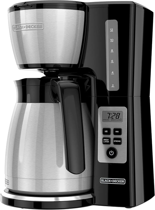 BLACK+DECKER Thermal Carafe Programmable Coffeemaker, 12-Cup Coffee Machine, Stainless Steel - PuriLite
