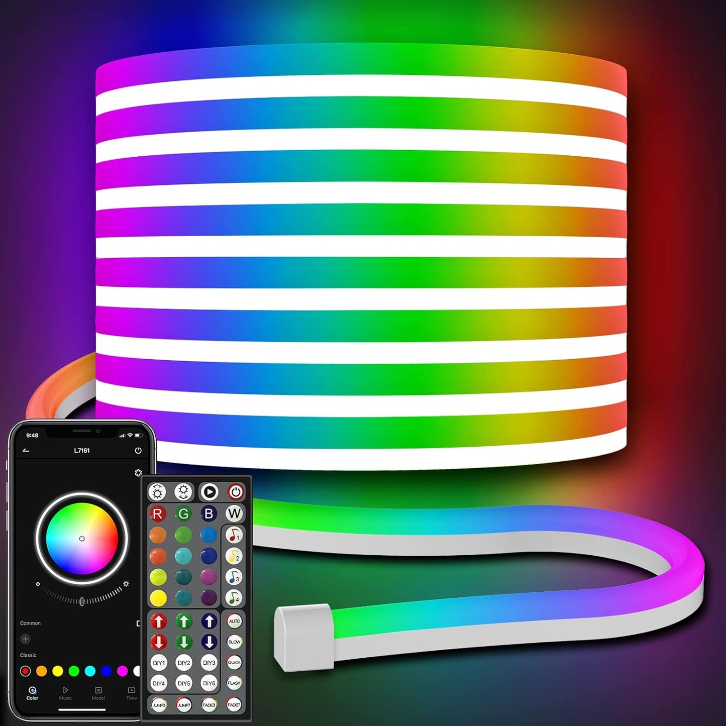 AILBTON Led Neon Rope Lights 32.8Ft,Control with App/Remote,Flexible Led Rope Lights,Multiple Modes,IP65 Outdoor RGB Neon Lights Waterproof,Music Sync Gaming Led Neon Strip Lights for Bedroom