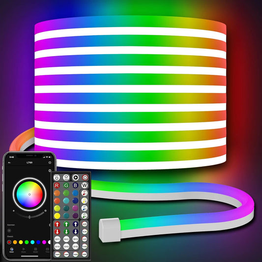 AILBTON Led Neon Rope Lights 32.8Ft,Control with App/Remote,Flexible Led Rope Lights,Multiple Modes,IP65 Outdoor RGB Neon Lights Waterproof,Music Sync Gaming Led Neon Strip Lights for Bedroom