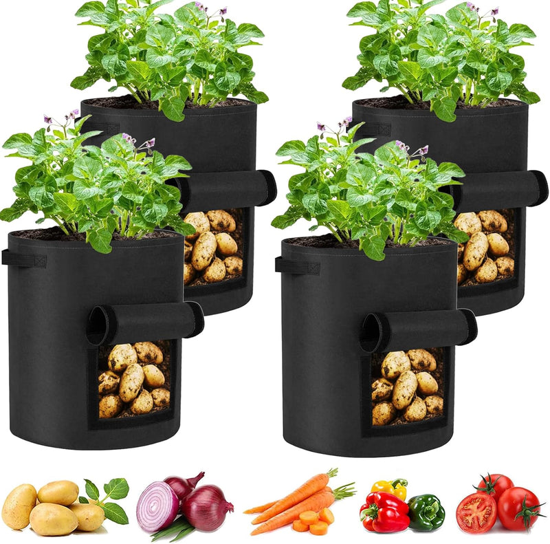 Potato Grow Bags 10 Gallon 4 Pack Fabric Pots Thickened Nonwoven Grow Bags with Reinforced Handles Garden Planting Bags for Tomato Vegetables Fruits Garden Pots Outdoor Indoor(14" Dia x 18" H)