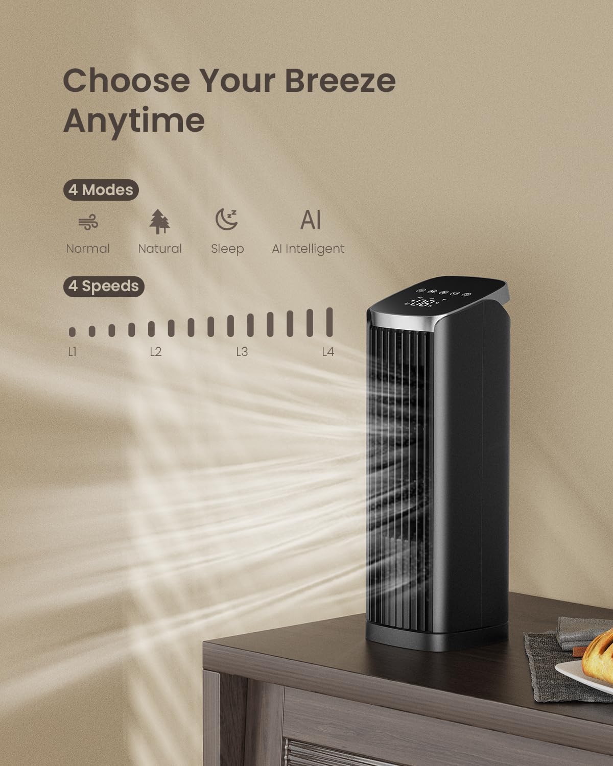 Tower Fan with Remote Control, 4Modes, 4 Speeds, 70° Oscillation, 12-Hour Timer, Fan for Bedroom, 13" Tower Fan with Remote, Portable Fans, Cooling Fans for Office, Home