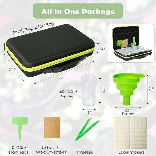 Aolamegs Garden Seed Storage Organizer Box - 60 Slots Seeds Organizer with Foam Insert,Plastic Storage Containers,Label Stickers,Seed Envelopes,Plant Tags,Funnel, Vegetable Seed Storage Case - PuriLite