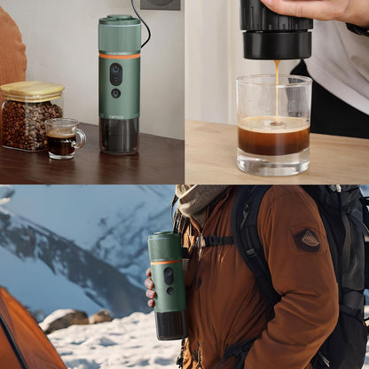 COTGCO Portable Espresso Coffee Machine: 12V Electric Travel Expresso Maker - Self Heating 8 Cups Battery Powered Compatible for Nespresso Capsule - for Camping Travel RV Hiking (Forest Green)