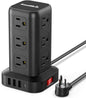 Tower Power Bars with Surge Protector（USB-C）, Surge Protector Power Bar with 12 Widely Outlets and 4 USB Ports, 6.5FT Extension Cord Indoor, Desk Charging Station for Dorm Home Office Accessories - PuriLite