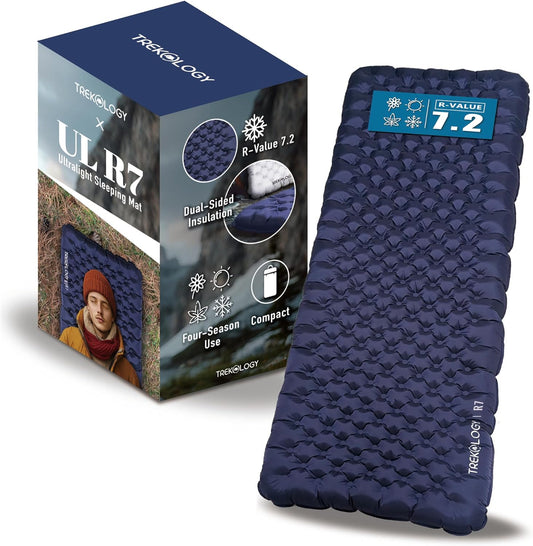 TREKOLOGY UL R7 Ultralight Sleeping Pad – R-Value 7.2, Insulated Camping Mattress for 4-Season Comfort, Inflatable Sleeping Pad for Backpacking, Hiking, Winter Camping, Compact & Lightweight Sleep Mat