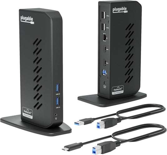 Plugable Laptop Docking Station Dual Monitor for USB-C or USB 3.0, Compatible with Windows and Mac, (Dual HDMI, 6 Type-C Ports, Gigabit Ethernet, Audio)