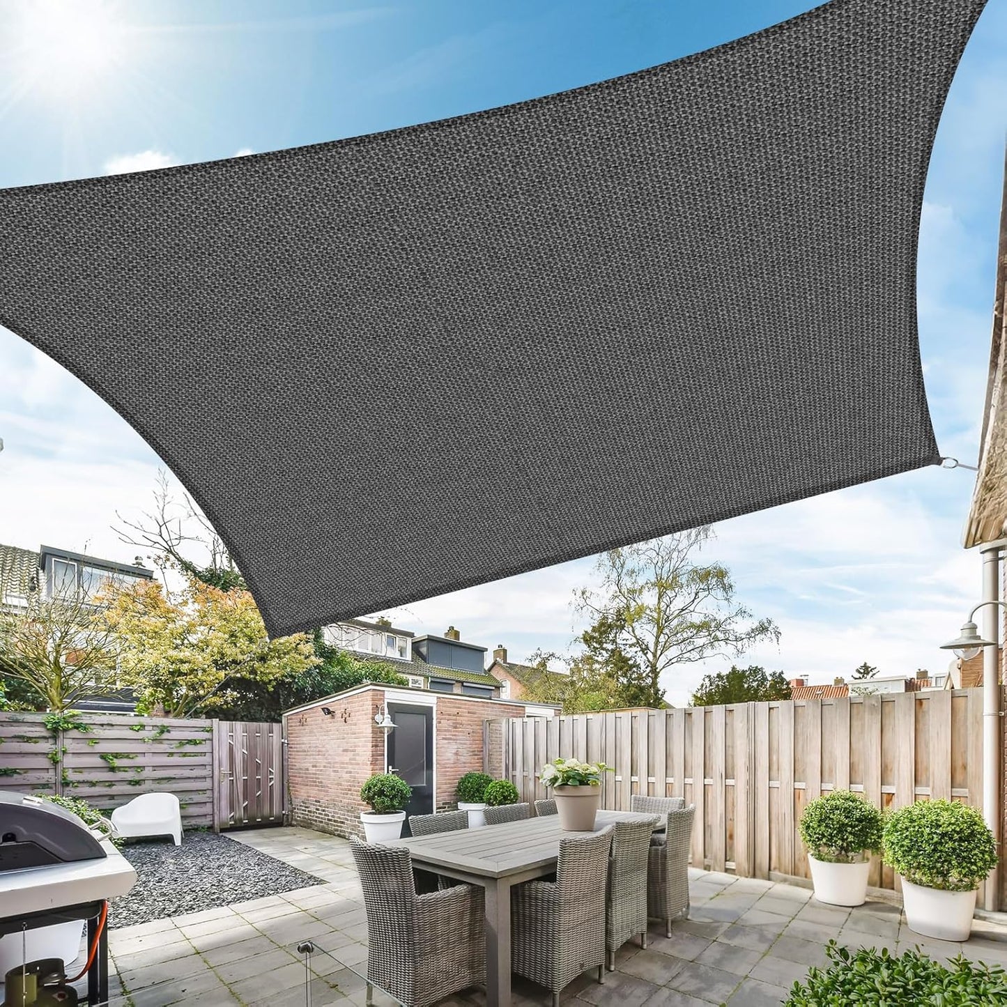 Duerer Sun Shade Sail Canopy 12' x 16' Rectangle, 95% UV Block, Permeable 185GSM Sail Shade Cover for Patio, Garden, Pergola, Backyard, Outdoor Facility & Activities -Anthracite