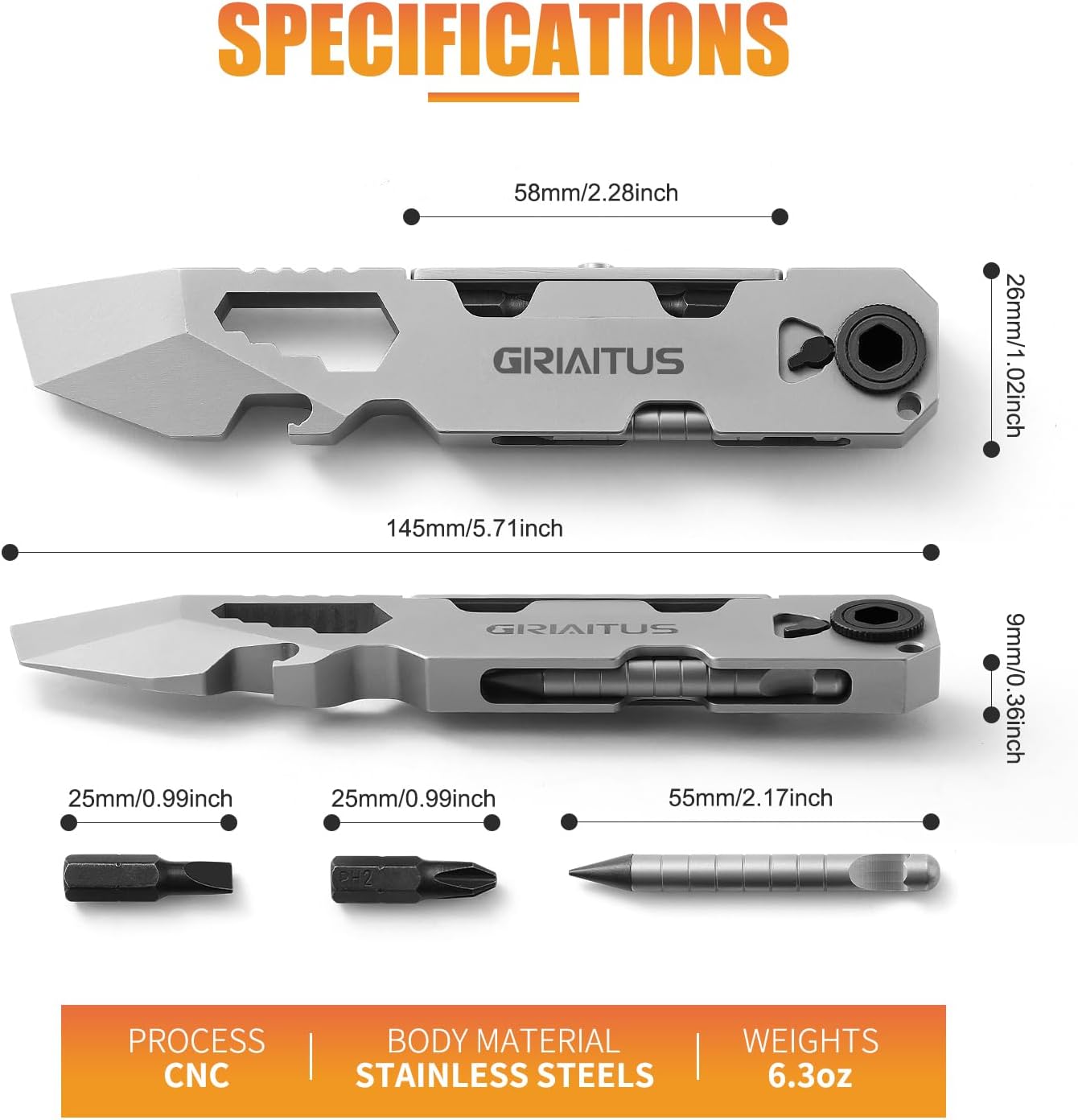 EDC Pry Bar Multitool 10-in-1 with Bi-Directional Ratchet Screwdriver, Magnetic Pen, Stainless Steel Pocket Tool for Everyday Carry, Camping, and Utility Use - PuriLite