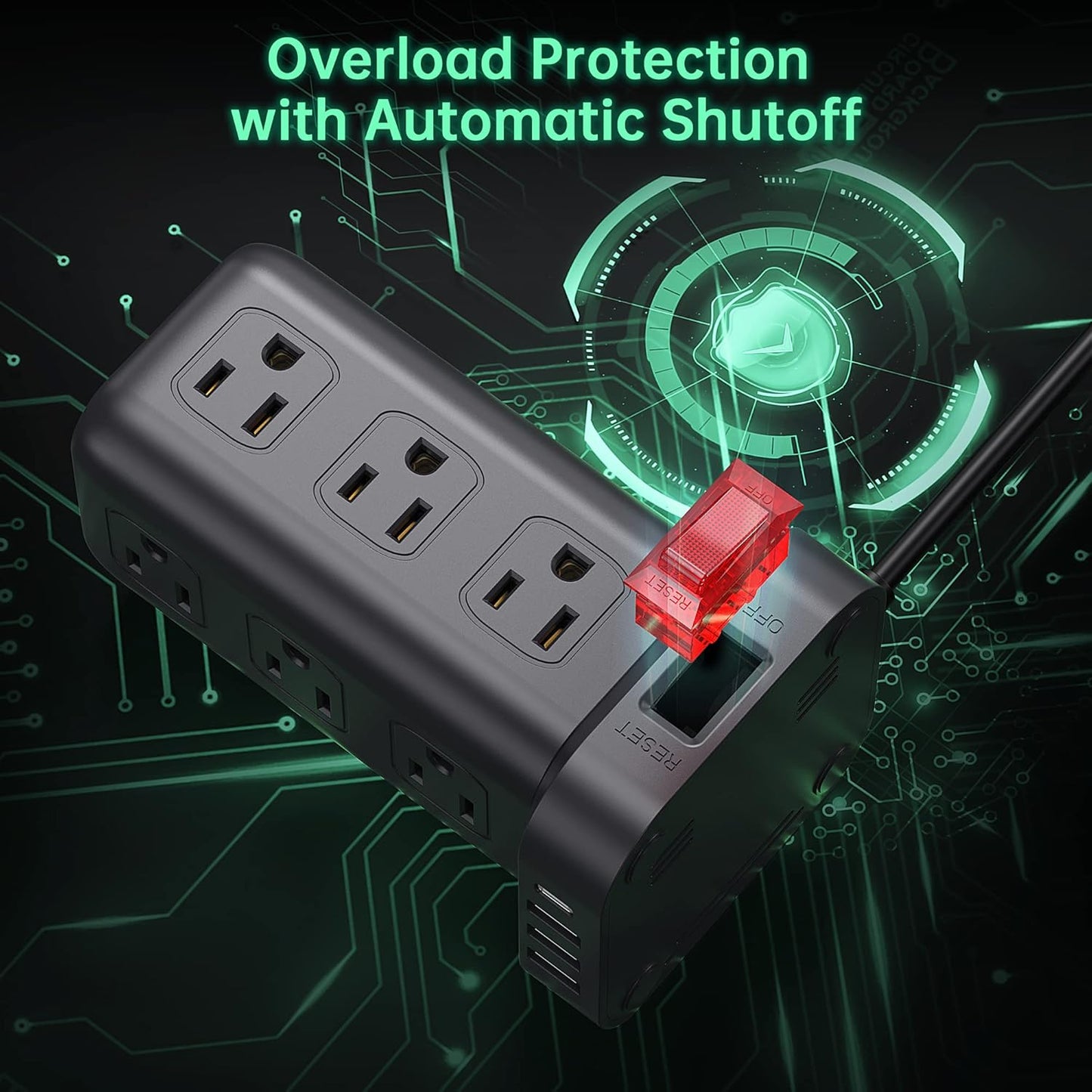 Tower Power Bars with Surge Protector（USB-C）, Surge Protector Power Bar with 12 Widely Outlets and 4 USB Ports, 6.5FT Extension Cord Indoor, Desk Charging Station for Dorm Home Office Accessories - PuriLite