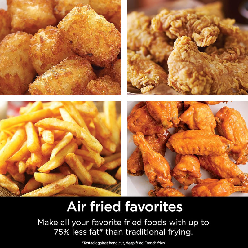 Ninja Air Fryer, 1550-Watt Programmable Base for Air Frying, Roasting, Reheating & Dehydrating with 4-Quart Ceramic Coated Basket (AF101), Black/Gray