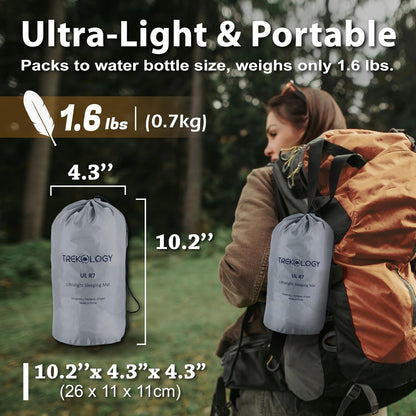 TREKOLOGY UL R7 Ultralight Sleeping Pad – R-Value 7.2, Insulated Camping Mattress for 4-Season Comfort, Inflatable Sleeping Pad for Backpacking, Hiking, Winter Camping, Compact & Lightweight Sleep Mat