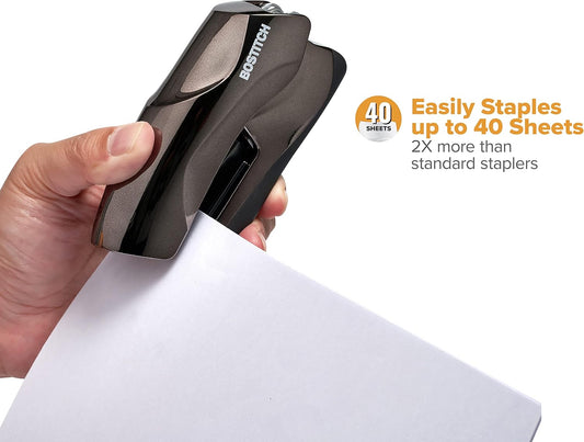 Bostitch Office Heavy Duty 40 Sheet Stapler, Small Stapler Size, Fits into The Palm of Your Hand, Black Chrome