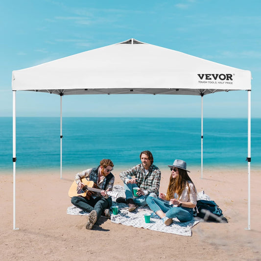 VEVOR Pop Up Canopy Tent, 10 x 10 ft, 250 D PU Silver Coated Tarp, with Portable Roller Bag and 4 Sandbags, Waterproof and Sun Shelter Gazebo for Outdoor Party, Camping, Commercial Events, White - PuriLite