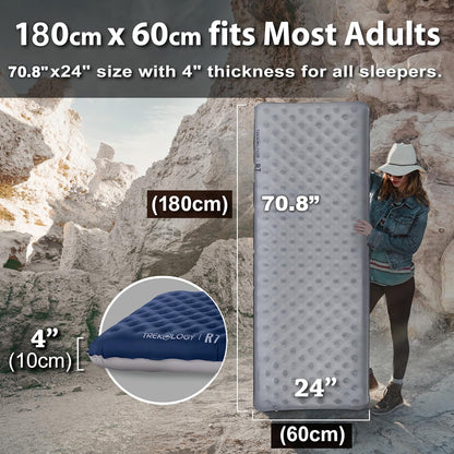 TREKOLOGY UL R7 Ultralight Sleeping Pad – R-Value 7.2, Insulated Camping Mattress for 4-Season Comfort, Inflatable Sleeping Pad for Backpacking, Hiking, Winter Camping, Compact & Lightweight Sleep Mat