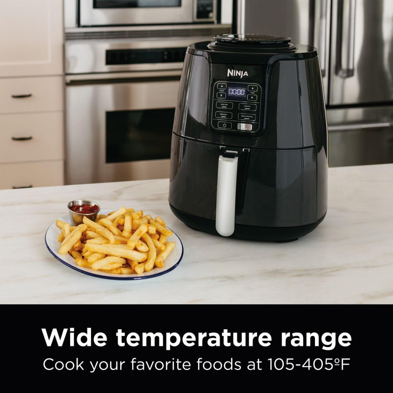 Ninja Air Fryer, 1550-Watt Programmable Base for Air Frying, Roasting, Reheating & Dehydrating with 4-Quart Ceramic Coated Basket (AF101), Black/Gray
