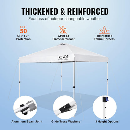 VEVOR Pop Up Canopy Tent, 10 x 10 ft, 250 D PU Silver Coated Tarp, with Portable Roller Bag and 4 Sandbags, Waterproof and Sun Shelter Gazebo for Outdoor Party, Camping, Commercial Events, White