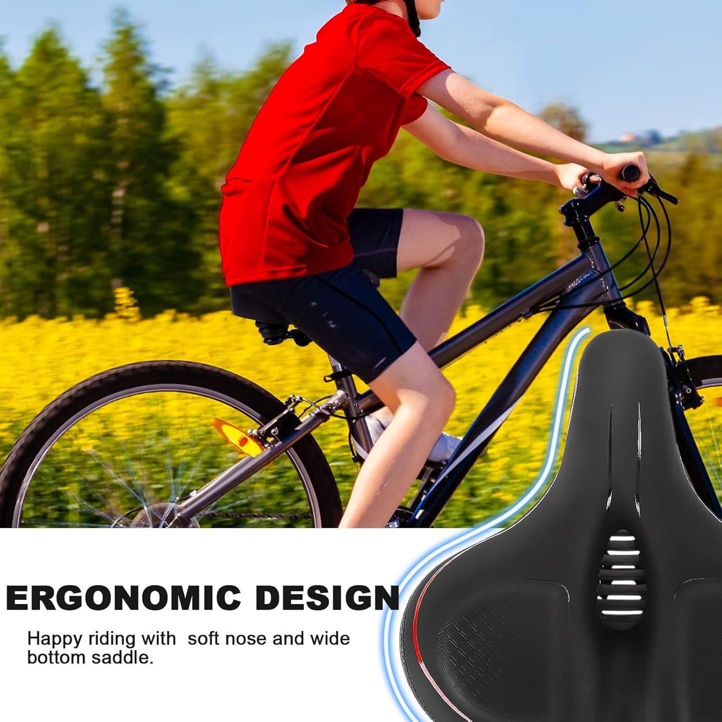 TONBUX Oversized Bike Seat for Men Women Comfort,Wide Bike Seat Cushion Replacement, Breathable Corfortable Bicycle Seat Saddle Compatible with Peloton/Exercise/Stationary/Electric/Cruiser Bikes